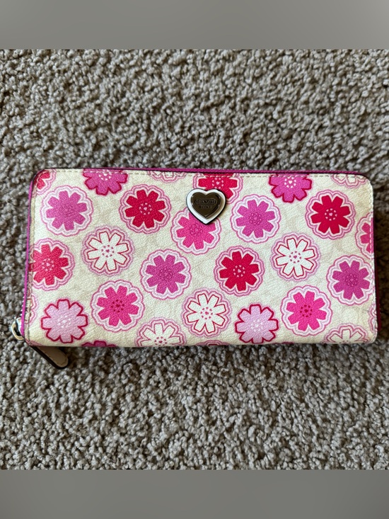 Coach Handbags - Coach Floral Pink Zip-Around Wallet with Heart Logo
